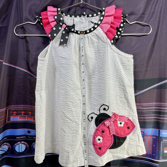 Rare Editions Ladybug Applique Ribbon Sear Sucker Mini Dress Girls Size 5 - Picture 6 of 8